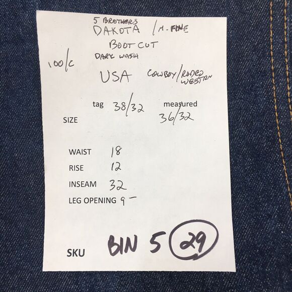 Vtg FIVE BROTHERS DAKOTA Jean Men 38x32 Boot Cut Dark Wash USA Rodeo Cowboy West - Picture 16 of 16